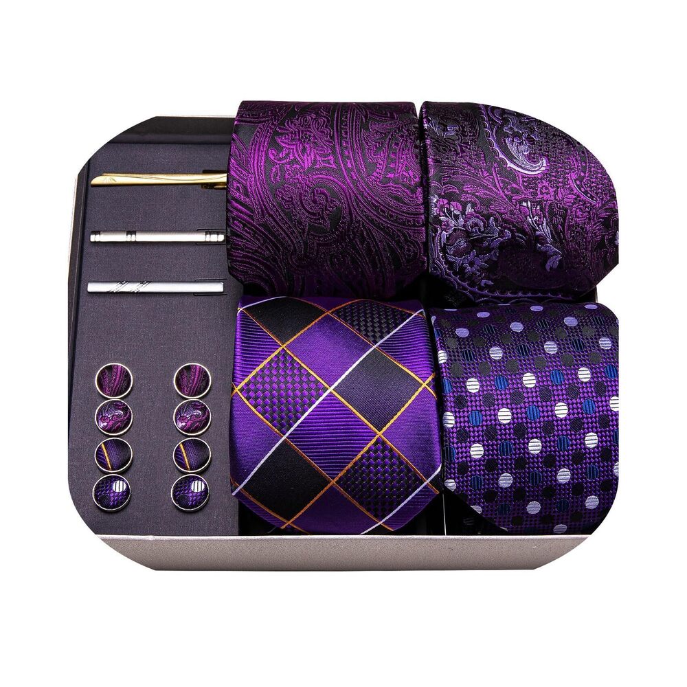 7399 Designer Tie Sets Collection, Eleagnt Gift Box Tie Clips Handkerchief